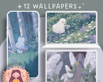 Pastel Anime Wallpaper Set: Cozy Floral Desktop & iPad Backgrounds (Digital Download)