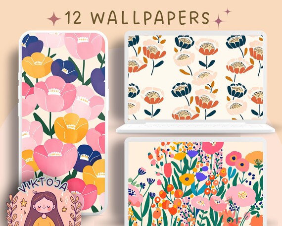 Floral Desktop Wallpaper: Graphic Flower Backgrounds (Digital Download)