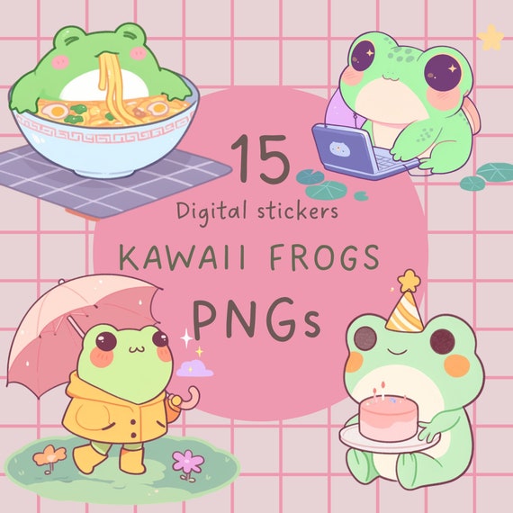 Kawaii Frog PNG Clipart: Manga Chibi Stickers (Digital Download)