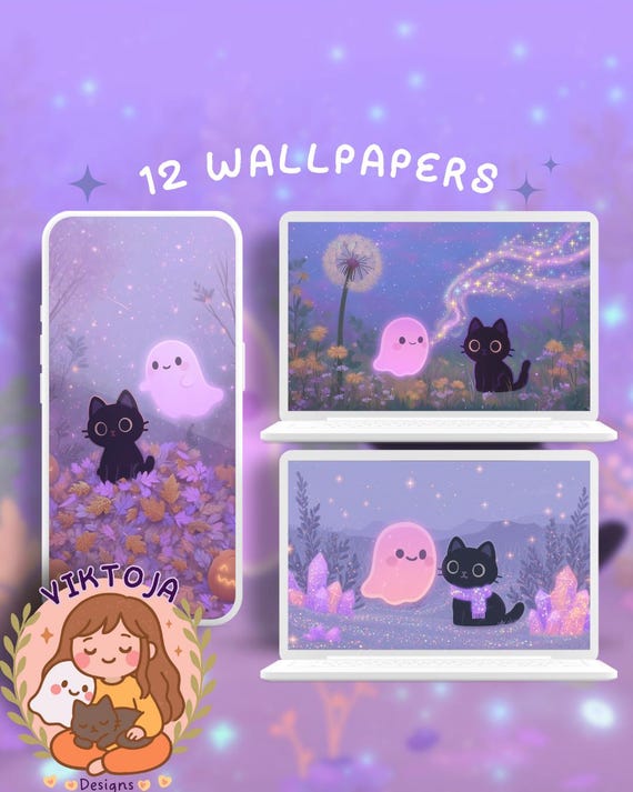 Purple Seasons Wallpaper Set: Inky Ghosty Designs (Digital Download, 12 JPGs