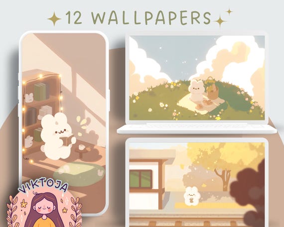 Bunny Wallpaper Set, Pastel, Phone & Desktop Backgrounds (Digital Download)