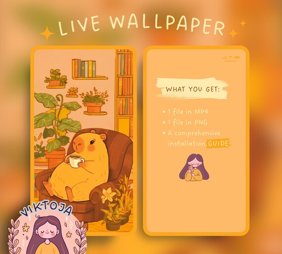 Coffee Capybara Live Wallpaper: Kawaii Hygge iOS/Android (MP4 & PNG)