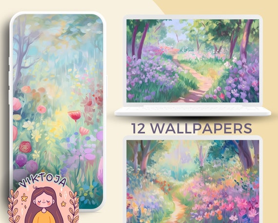 Floral Landscape Wallpaper Set: 12 Desktop & Mobile Backgrounds (Digital Download)