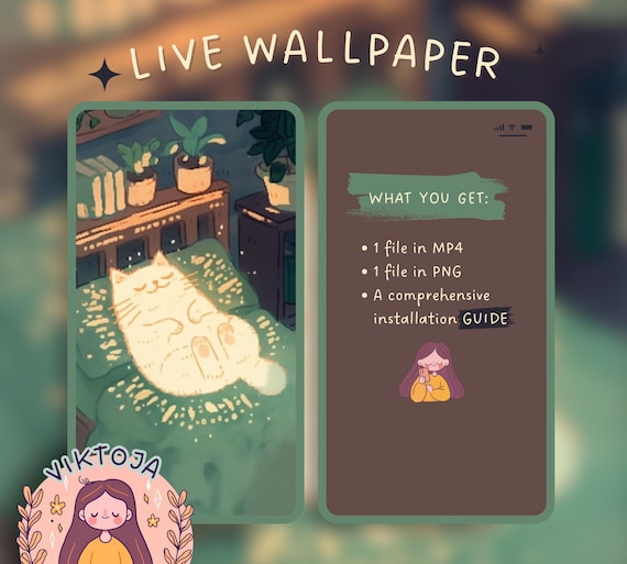 Resting Kitty Live Wallpaper: Kawaii Hygge iOS Android (MP4 & PNG)