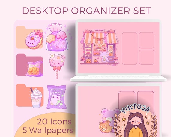 Kawaii Pumpkin Shop Desktop Organizer Set: Anime Fall Icons (Digital Download)