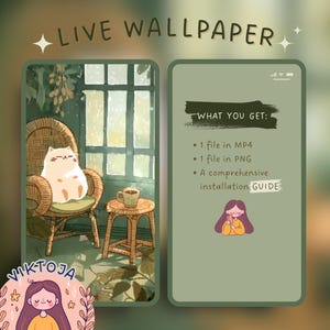 Gatto pioggia accogliente 1 Sfondo live Immagine live iOS Kawaii Android Hygge Live Wallpaper Hygge MP4 Wallpaper Immagine live Sfondo telefono Sfondo