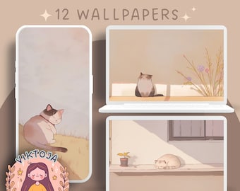 Cosy Cats-achtergrondbundel: desktop en mobiel (digitale download)