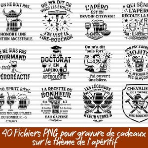 40 PNG-bestanden – Humoristische aperitiefbeelden om te graveren of af te drukken