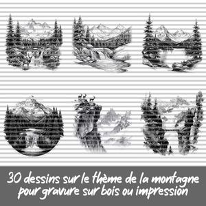 30 dessins montagne PNG – Mountain illustrations – Bergmotive Zeichnungen numériques à graver ou imprimer