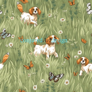 Seamless image of dogs and butterflies