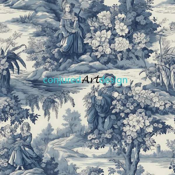 Seamless image of a Toile style pattern