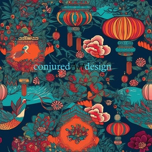Seamless image of an Asian inspired painting