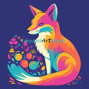 Seamless image of a fox in neon colors
