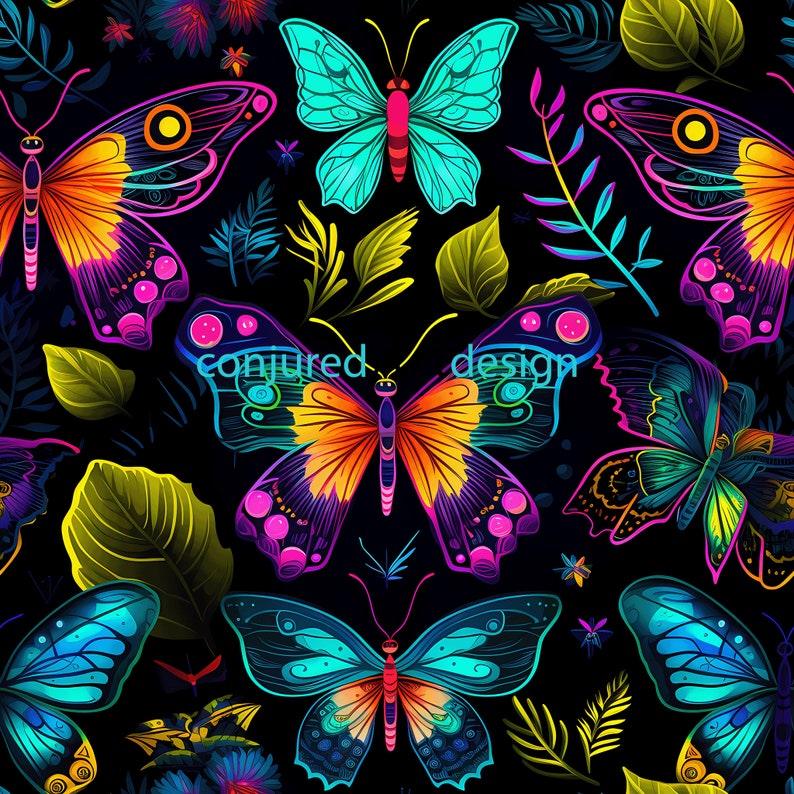 Seamless Image of a Neon Moth Pattern - Etsy