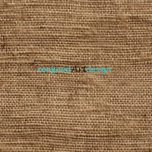 May include: A close-up of a brown burlap fabric with a woven texture. The fabric has a rough, natural look and feel.