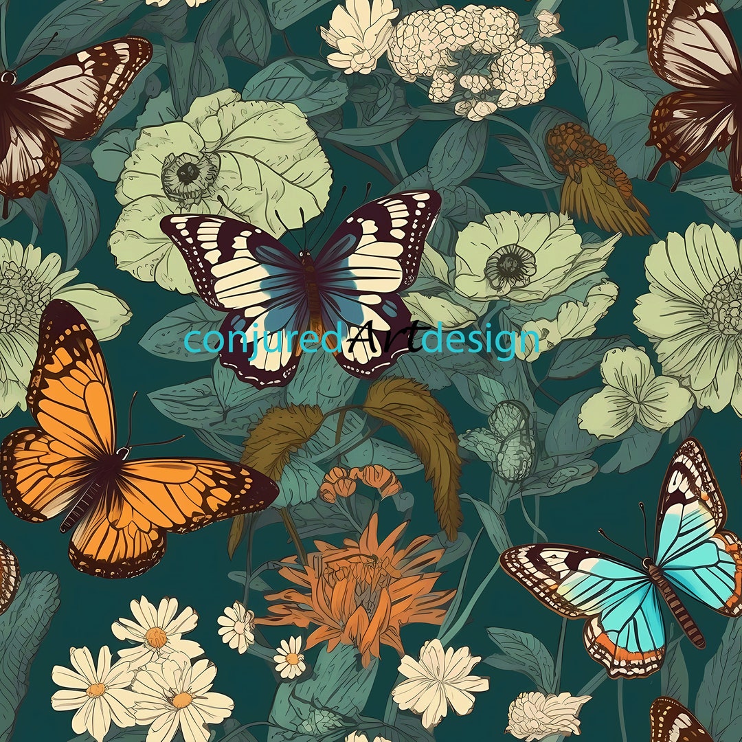 Seamless Image of a Butterfly on Flowers Pattern - Etsy