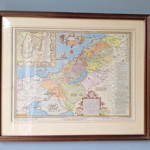 Gerahmter Vintage-Druck mit goldenen Akzenten der John Speed-Karte des Heiligen Landes (1651)
