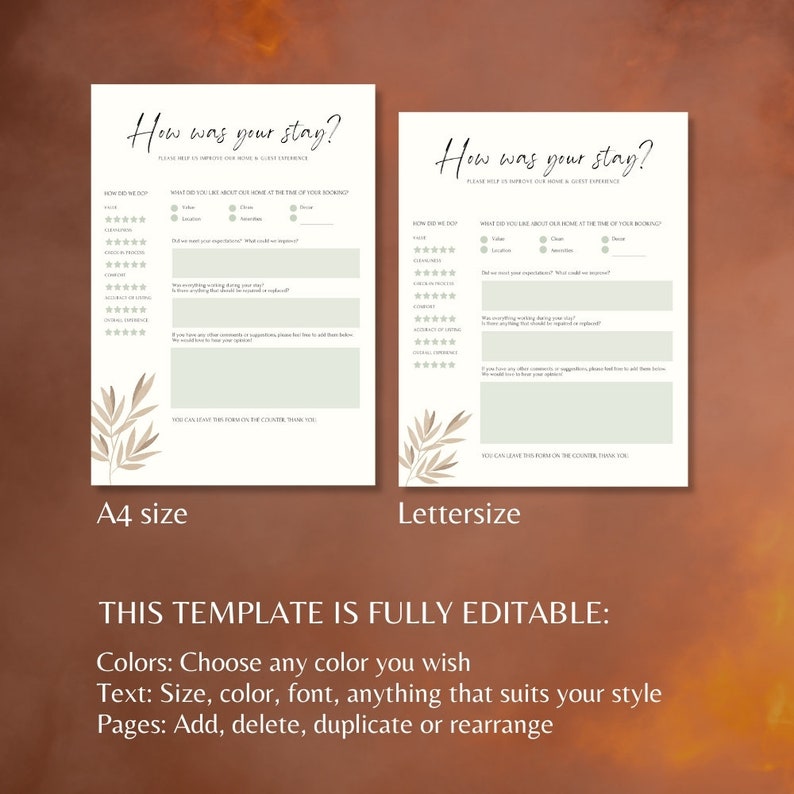 Airbnb Feedback Form, Editable & Printable Airbnb Design for Hosts ...