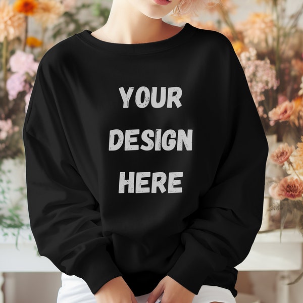 Gildan 18000 Black sweatshirt Mockup I Minimalistic mockup I Print-on-demand moc kups I Gildan 18000 black printful sweater