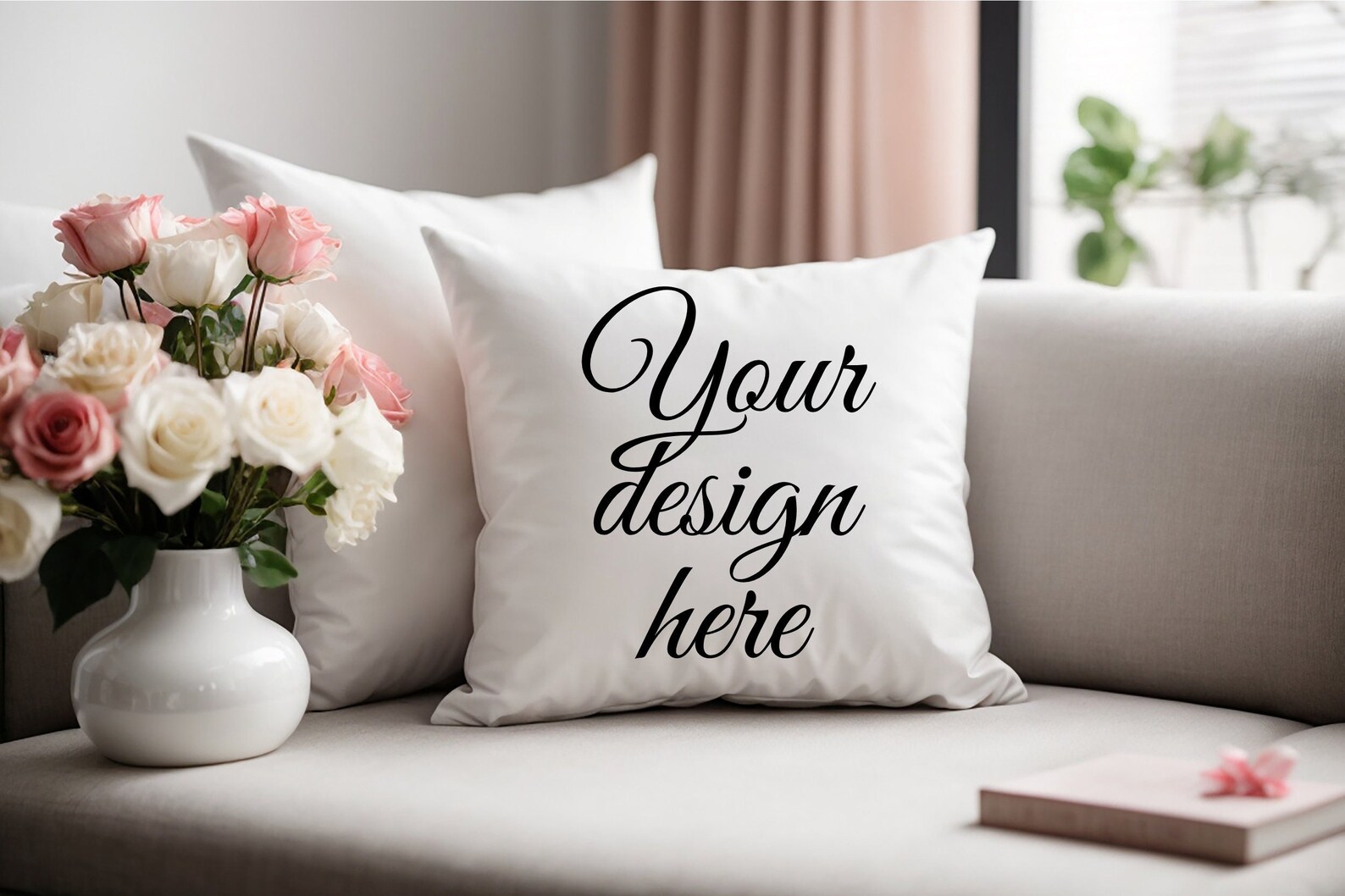 Valentines Day Pillow Mockup, White Square Pillow Mock Up, Throw Pillow