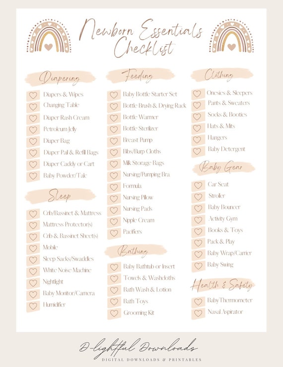 Newborn Essentials Checklist Printable, Baby Registry Checklist