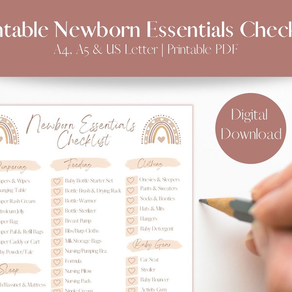 Newborn Essentials Checklist Printable, Baby Registry Checklist, Baby Planner Printable, Nursery Checklist, Instant Download, Neutral Simple