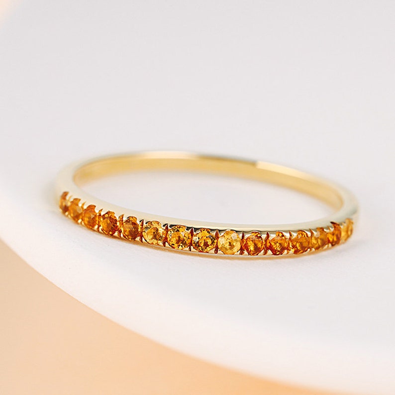 Solid 14K Citrine Pavé Ring Natural Orange Gemstone November Birthstone Dainty Stacking Ring Fine Jewelry Sustainable Gold image 1