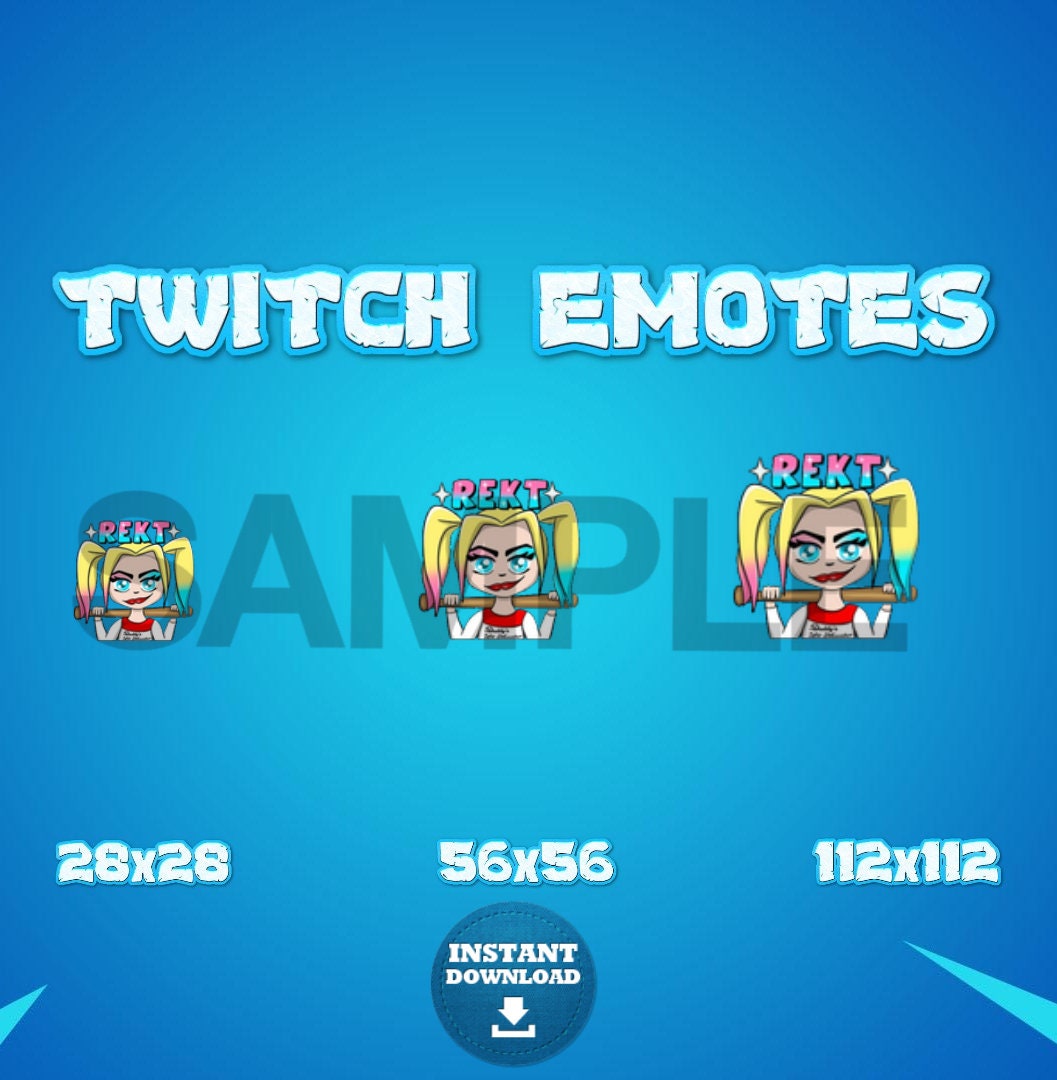 twitch emote, twitch emotes, rekt emote, sub, Harley Quinn emote, rekt