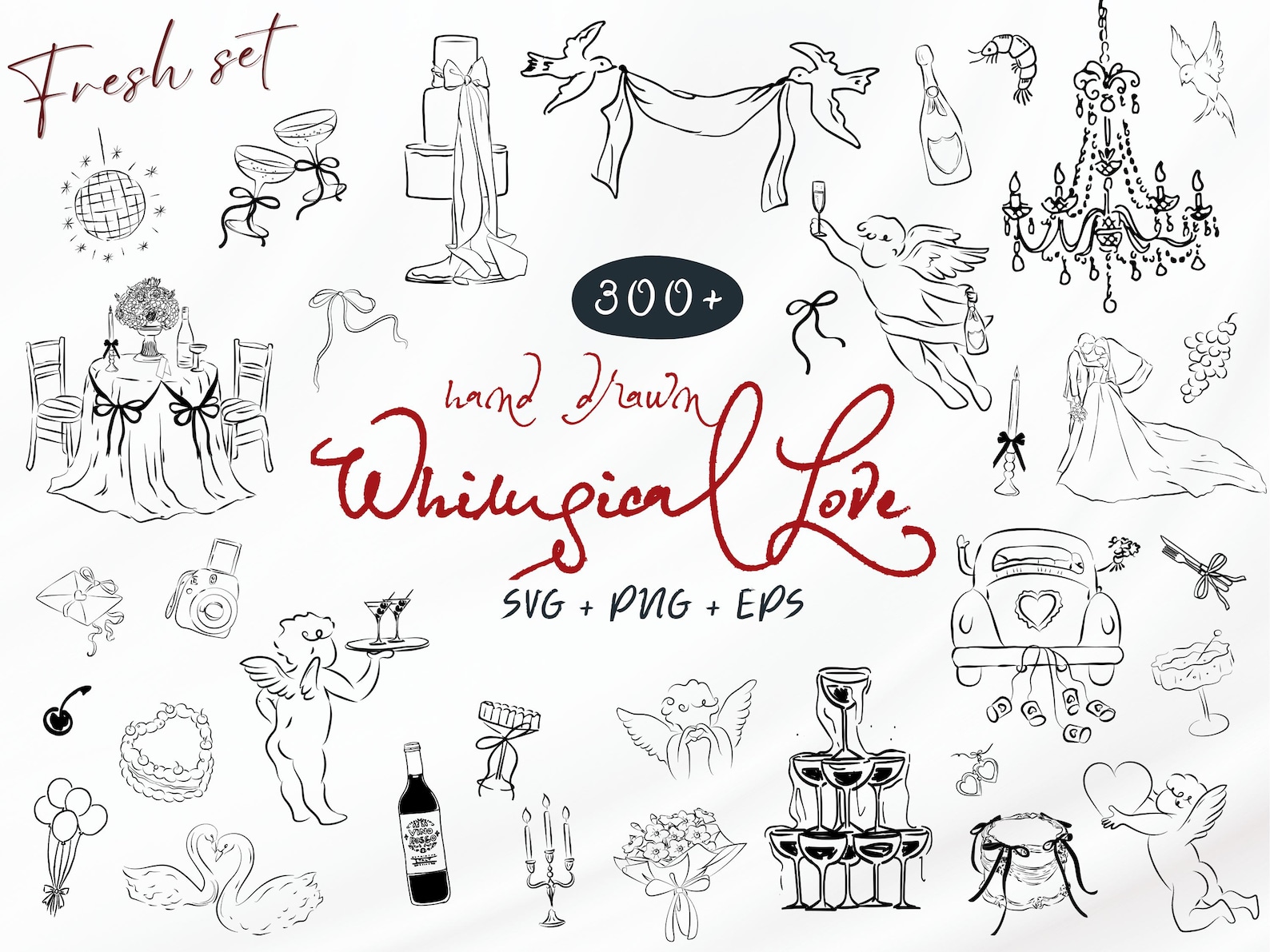 Whimsical Wedding SVG Clipart | 300+ Hand Drawn Wedding Illustrations ...