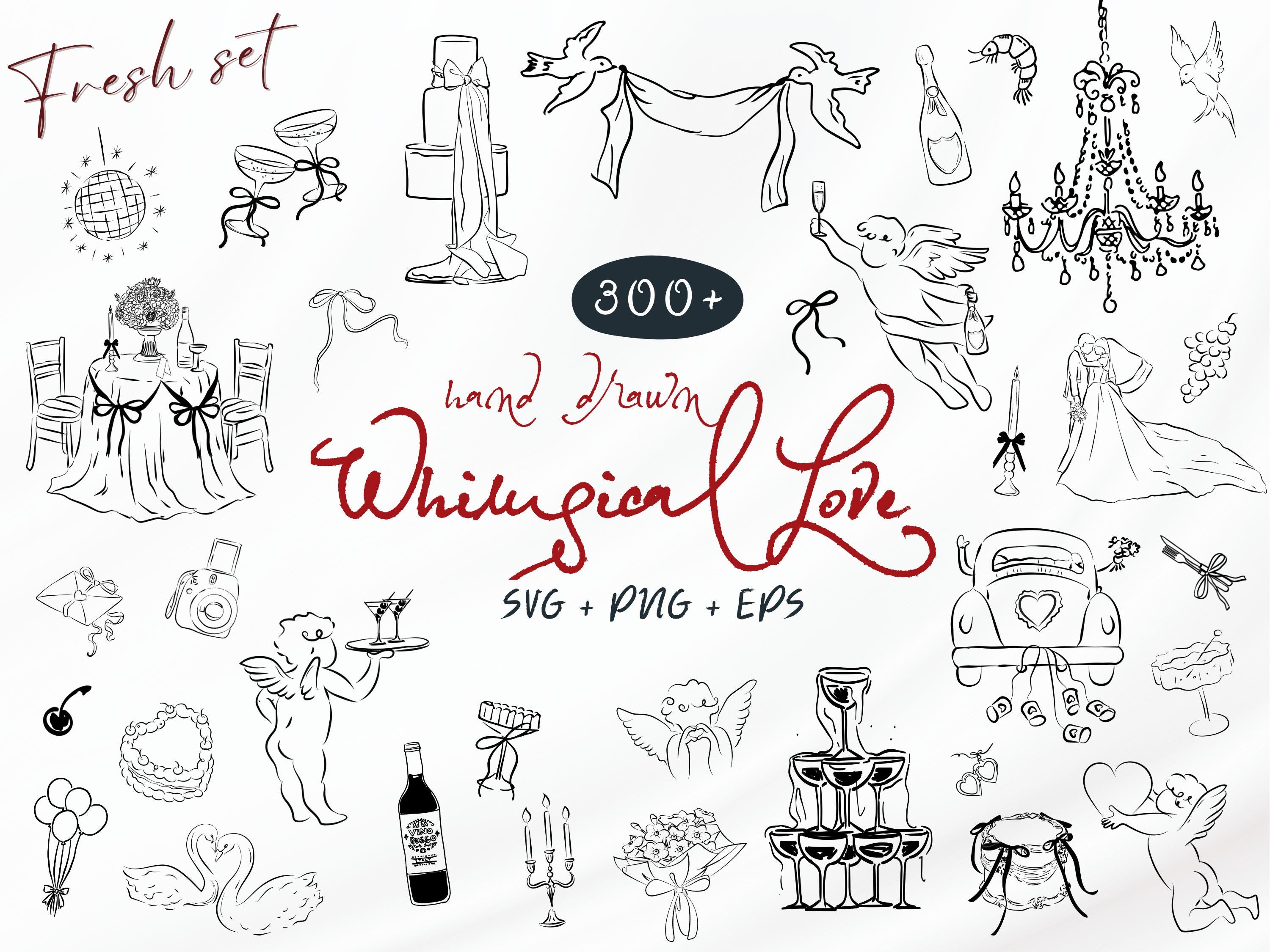 Whimsical Wedding SVG Clipart | 300+ Hand Drawn Wedding Illustrations ...
