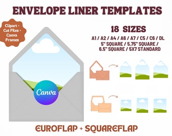 Envelope LINER Templates | LARGEST Print at Home Set + Freebies | 18 Popular Sizes |  Easy DIY Wedding Party Invite, Fully Customized Canva
