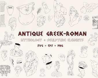 Antique Greek Roman Mythology | 200+ svg png eps |FREEBIES INCLUDED|  Sculpture svg for Cricut, Cut File, Aesthetic Clipart, Commercial Use