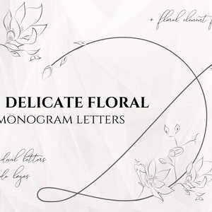 Zarte Blumenmonogramm Buchstaben | svg, png, eps | FREEBIES ENTHALTEN | Groß- und Kleinbuchstaben, Handgezeichnete Blumen botanische, kommerzielle Nutzung