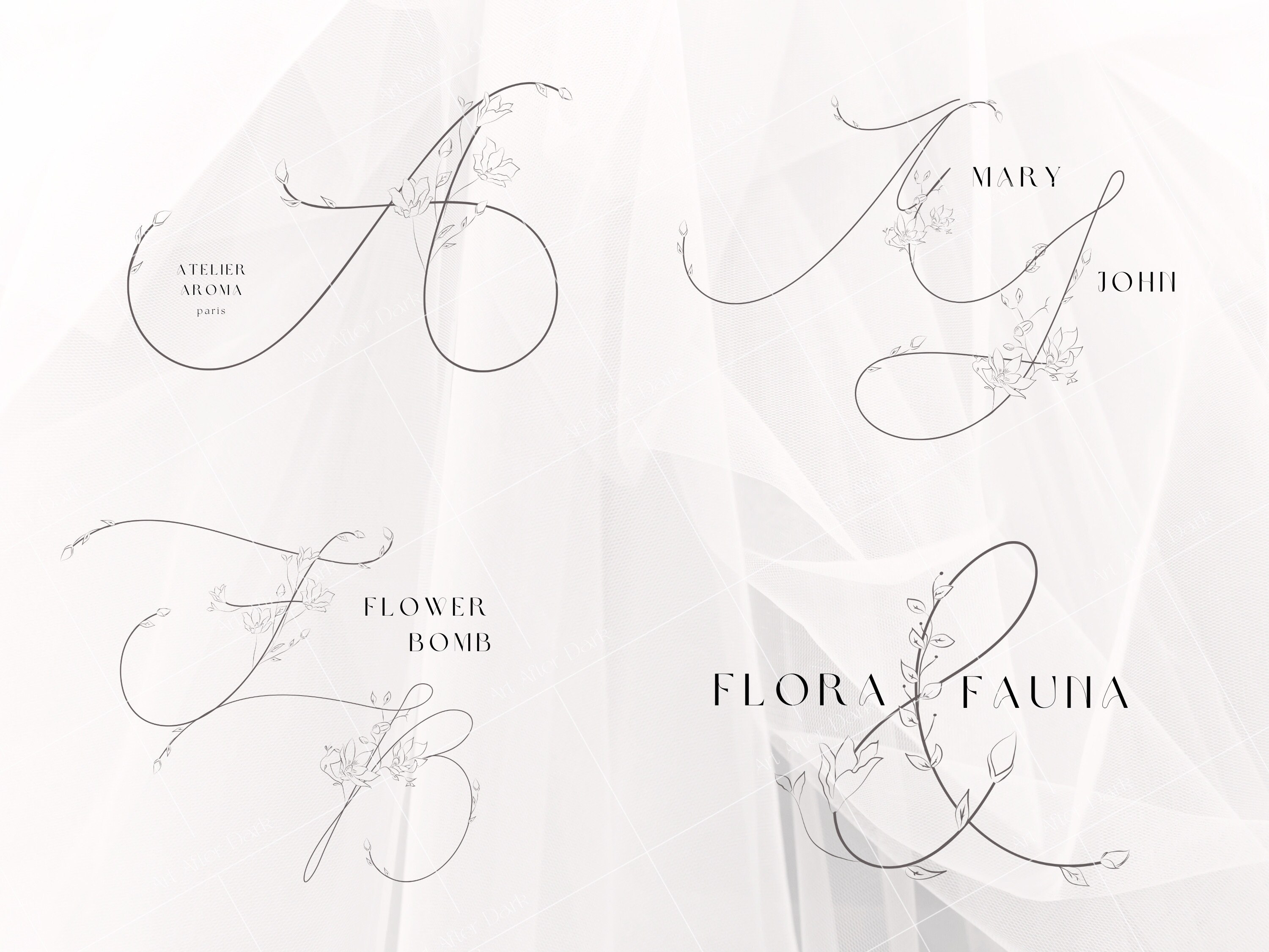 Delicate Hand Lettering Delicate Floral Monogram Letters Svg, Png, Eps FREEBIES INCLUDED ...