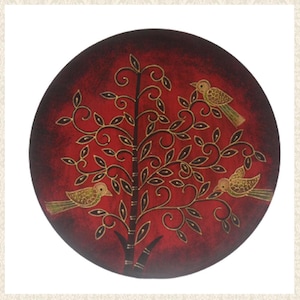 Hand Painted Wooden Wall Plate with Birds 12 inch