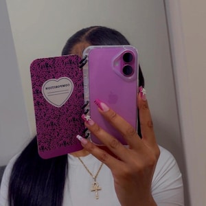 Spiral Notebook iPhone Case, Flip Diary Cover, Pink Composition Style