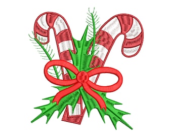 Christmas Candy with Bow Machine Embroidery Design, 12 Sizes, Christmas Candy Cane Embroidery Pattern, Christmas Embroidery, Bow Embroidery