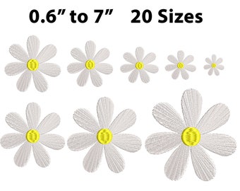Diseño de bordado de margaritas pequeñas y grandes, 20 tamaños, archivo de bordado de margaritas, diseño de bordado de flores pequeñas, diseño de bordado de flores simple