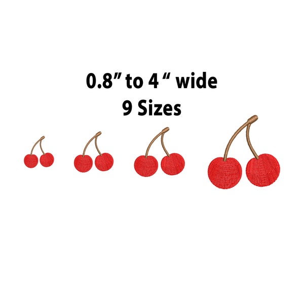 Mini Cherry Machine Embroidery Design, 9 Sizes, Cherry Fill Stitch Embroidery Design, Mini Cherry Embroidery File, Fruit Embroidery Design