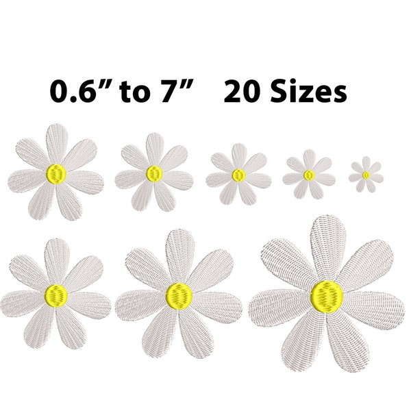 Mini bis groß Daisy Stickmuster, 20 Größen, Daisy Stickdatei, Mini Blumen Stickmuster, Einfaches Blumen Stickmuster