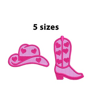 2 Individual Cowgirl Boot and Hat Machine Embroidery Design, 5 sizes, cowgirl hat embroidery design,pink cowgirl boot embroidery design