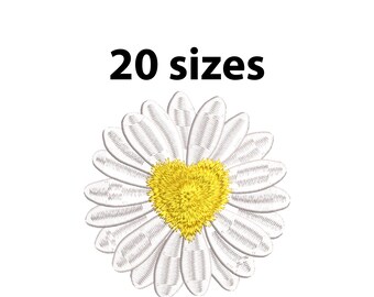 Mini to Large Heart Daisy Embroidery Design, 20 Sizes, Daisy Machine Embroidery File, Realistic Daisy Embroidery, Simple Flower Embroidery