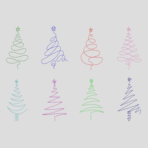 8 Mini Christmas Tree Machine Embroidery Design, 10 sizes, Line Art Embroidery Tree Design, Botanical Leaf Doodle, Scribble Christmas Tree