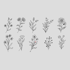 10 Wild Flowers Machine Embroidery Designs, 5 sizes, Meadow Flowers Embroidey, Line Art Embroidery, Botanical Leaf Doodle