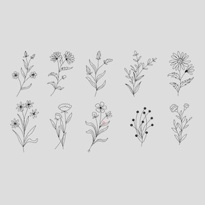 10 Wild Flowers Machine Embroidery Designs, 5 sizes, Meadow Flowers Embroidey, Line Art Embroidery, Botanical Leaf Doodle