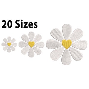 Mini bis Großes Herz Gänseblümchen Stickdatei, 20 Größen, Gänseblümchen-Stickdatei, Mini Blumenstickerei Design, Einfache Blumenstickerei
