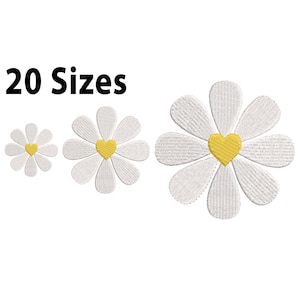 Mini to Large Heart Daisy Embroidery Design,20 Sizes, Daisy Embroidery File, Mini Flower Embroidery Design, Simple Flower Embroidery Design