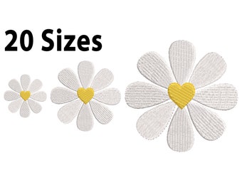 Mini to Large Heart Daisy Embroidery Design,20 Sizes, Daisy Embroidery File, Mini Flower Embroidery Design, Simple Flower Embroidery Design