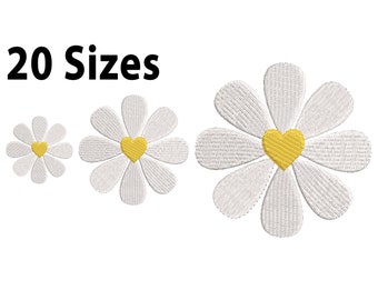 Mini to Large Heart Daisy Embroidery Design,20 Sizes, Daisy Embroidery File, Mini Flower Embroidery Design, Bx Included, Bx File