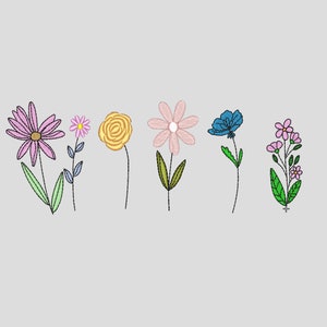 6 Wild Flowers Machine Embroidery Designs, 5 sizes, Meadow Flowers Embroidey, Fall Embroidery Design, Botanical Leaf Doodle,Plant embroidery